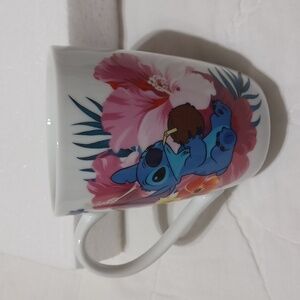 DISNEY'S LILO & STITCH Mug Hibiscus Flowers & Stitch Sipping A Coconut Drink